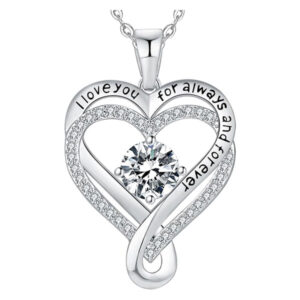 Silver Infinity Heart Necklace for Her – Birthstone Pendant, I Love You Jewelry, Birthday & Anniversary Gift for Wife, Mom, Girlfriend